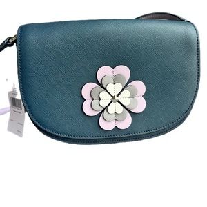 NWT Kate Spade Reiley Appliqué Flower Crossbody Bag Petrol Blue Purple Silver